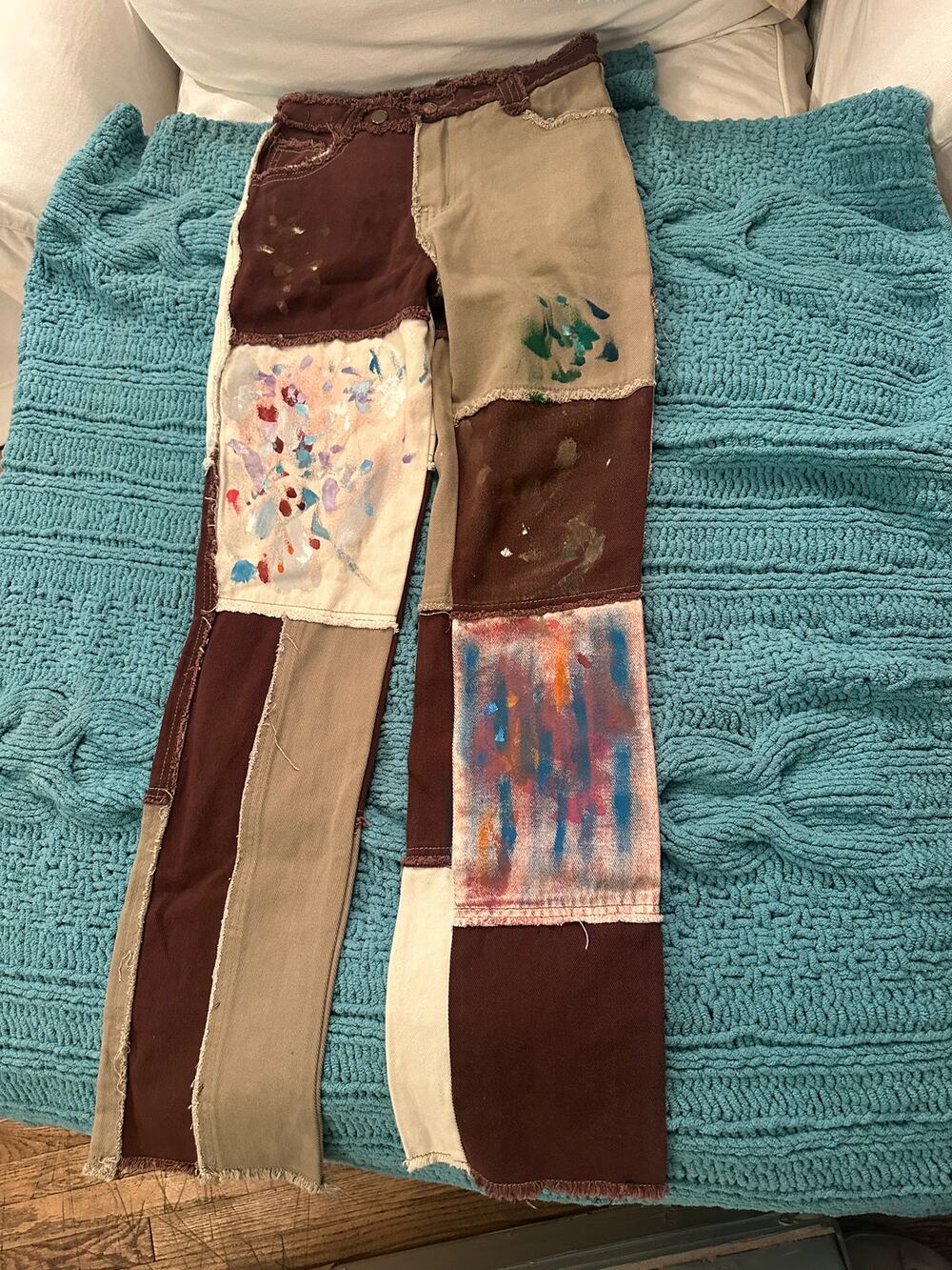 JADED LONDON CUSTOM HANDPAINTED PATCHWORK DENIM BOYFRIEND JEANS  Y2K STREETWEAR
